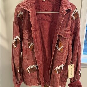 Stylish Red Corduroy Football Utility Jacket